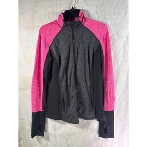 Xersion Womens Slim Fit Full Zip Track Jacket Pink Space Dye Charcoal Grey S
